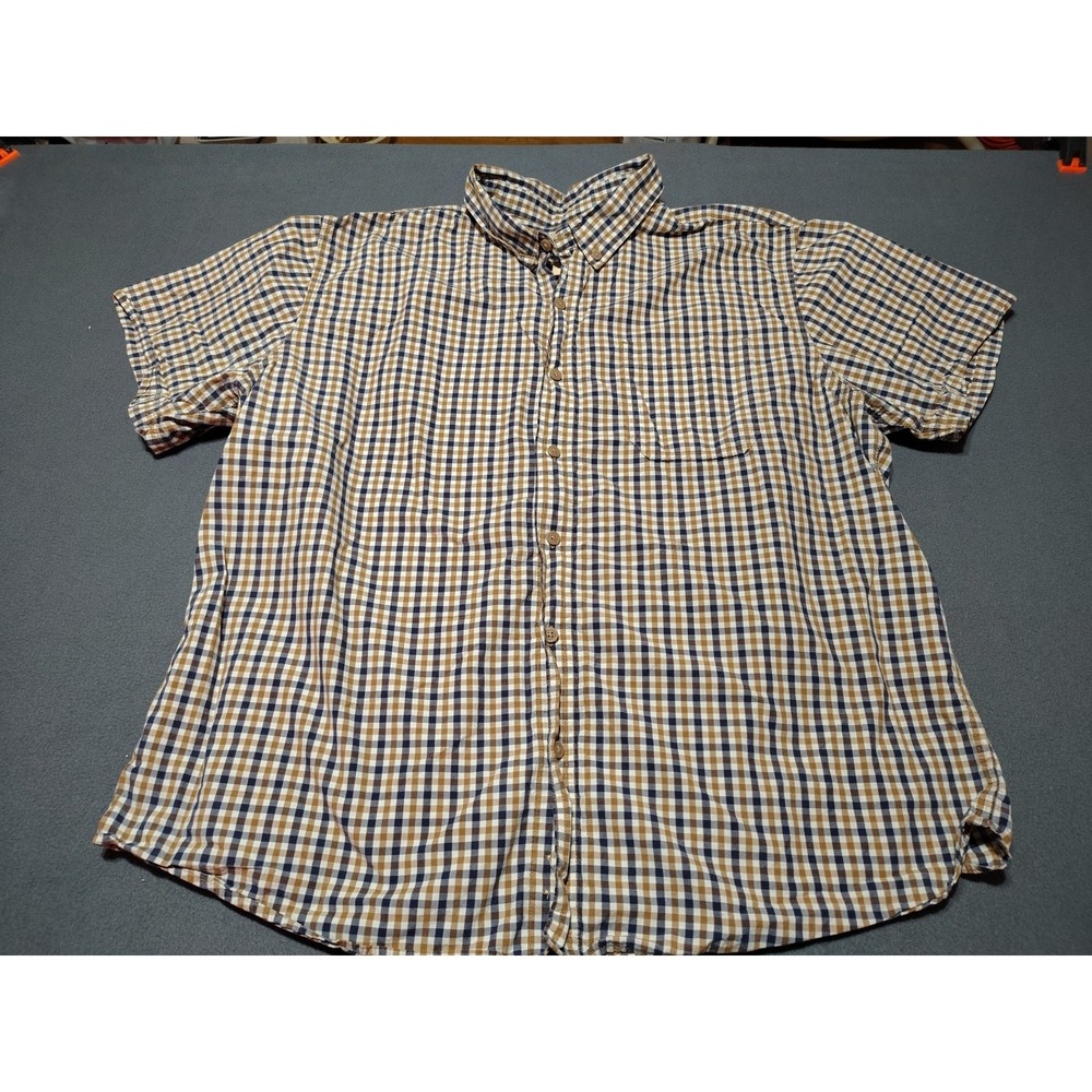 Blue Mountain Shirt Men 2XL Brown Plaid Button Down Office Preppy Short Sleeve